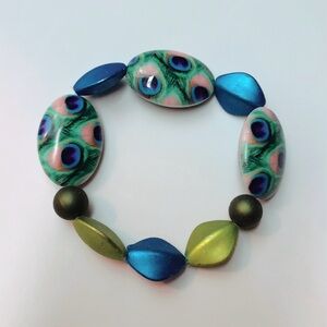 Blue Green Peacock Beaded Fashion Bracelet